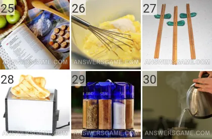 Answer to 101 Pics game Kitchen Levels 25, 26, 27, 28, 29, 30