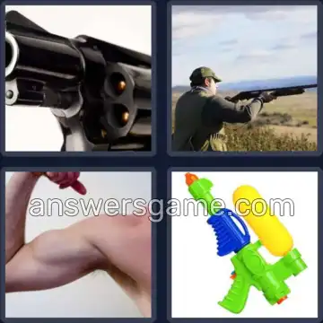 4 Pics 1 Word 3 Letters GUN
