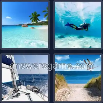 4 Pics 1 Word 3 Letters SEA