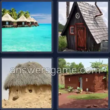 4 Pics 1 Word 3 Letters HUT