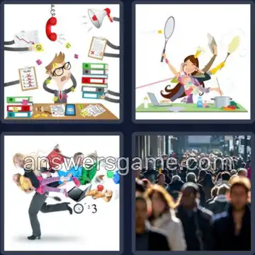 4 Pics 1 Word 4 Letters BUSY