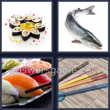 4 Pics 1 Word 5 Letters SUSHI