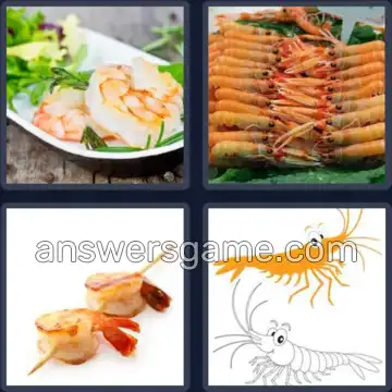 4 Pics 1 Word 5 Letters PRAWN