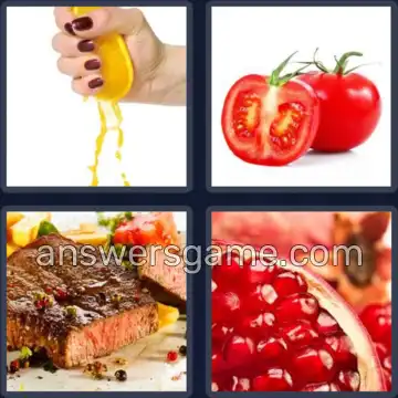 4 Pics 1 Word 5 Letters JUICY