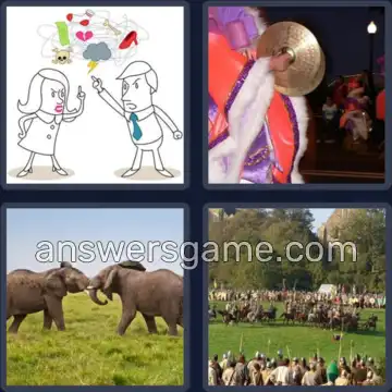 4 Pics 1 Word 5 Letters CLASH