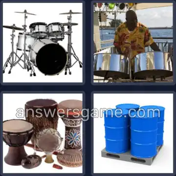 4 Pics 1 Word 5 Letters DRUMS
