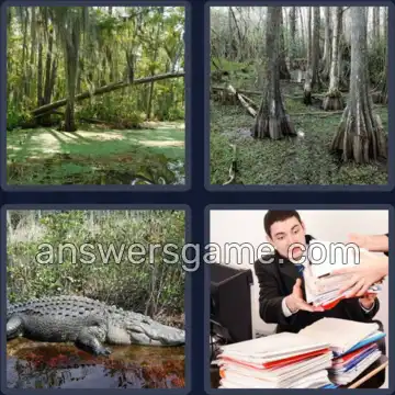 4 Pics 1 Word 5 Letters SWAMP