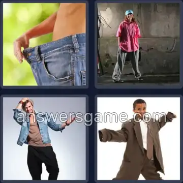 4 Pics 1 Word 5 Letters BAGGY