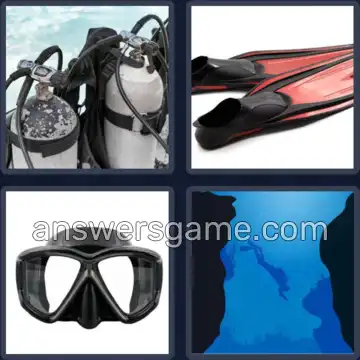 4 Pics 1 Word 5 Letters SCUBA