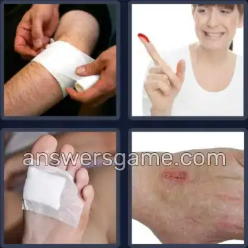 4 Pics 1 Word 5 Letters WOUND