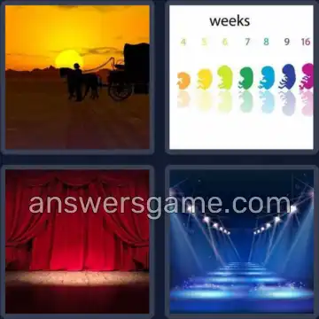 4 Pics 1 Word 5 Letters STAGE