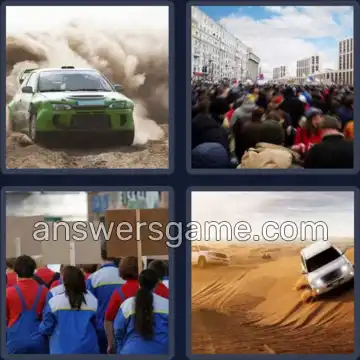 4 Pics 1 Word 5 Letters RALLY