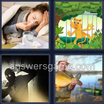 4 Pics 1 Word 6 Letters CAUGHT