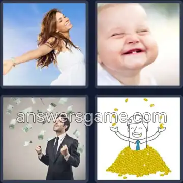 4 Pics 1 Word 6 Letters JOYFUL