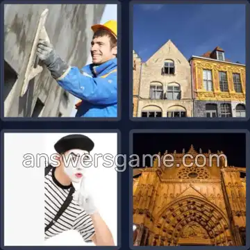 4 Pics 1 Word 6 Letters FACADE