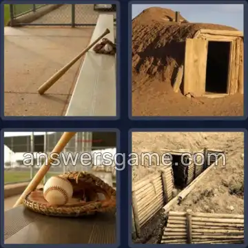 4 Pics 1 Word 6 Letters DUGOUT