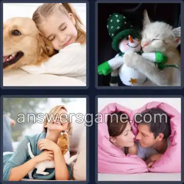 4 Pics 1 Word 6 Letters CUDDLE