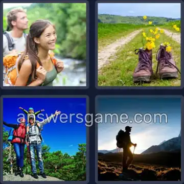 4 Pics 1 Word 6 Letters HIKING