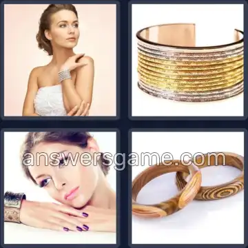 4 Pics 1 Word 6 Letters BANGLE