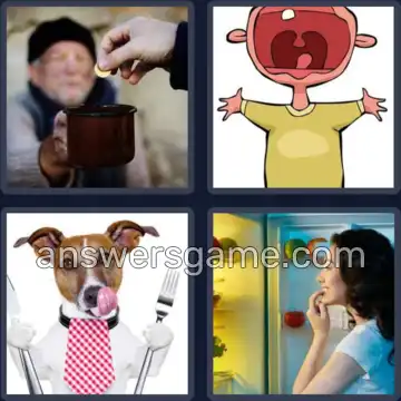 4 Pics 1 Word 6 Letters HUNGRY