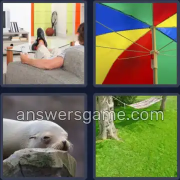 4 Pics 1 Word 6 Letters LAZING