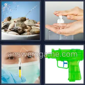 4 Pics 1 Word 6 Letters SQUIRT