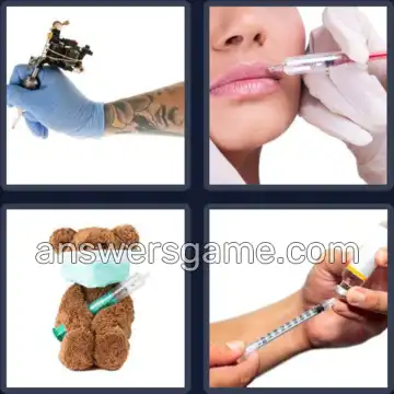 4 Pics 1 Word 6 Letters INJECT