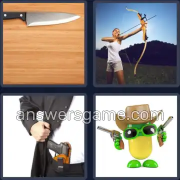 4 Pics 1 Word 6 Letters WEAPON