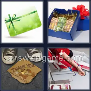 4 Pics 1 Word 6 Letters DONATE