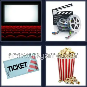 4 Pics 1 Word 6 Letters CINEMA
