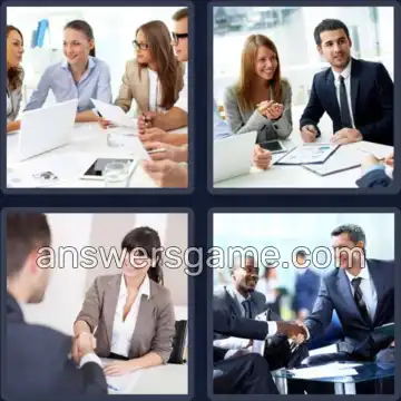 4 Pics 1 Word 7 Letters MEETING