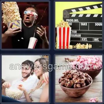 4 Pics 1 Word 7 Letters POPCORN