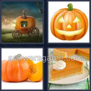 4 Pics 1 Word 7 Letters PUMPKIN
