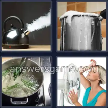 4 Pics 1 Word 7 Letters BOILING