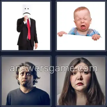 4 Pics 1 Word 7 Letters UNHAPPY