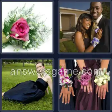 4 Pics 1 Word 7 Letters CORSAGE