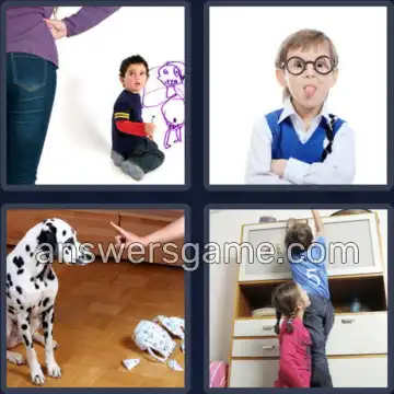 4 Pics 1 Word 7 Letters NAUGHTY