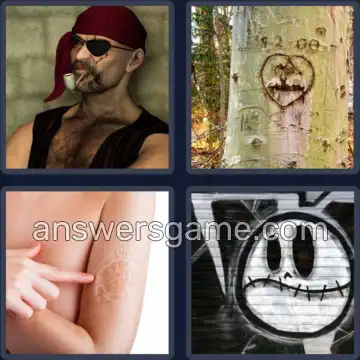 4 Pics 1 Word 7 Letters SCARRED