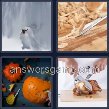 4 Pics 1 Word 7 Letters CARVING