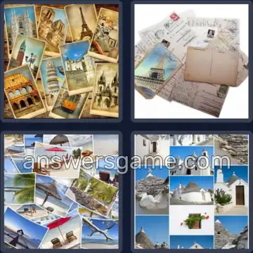 4 Pics 1 Word 8 Letters POSTCARD