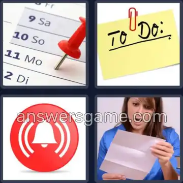 4 Pics 1 Word 8 Letters REMINDER