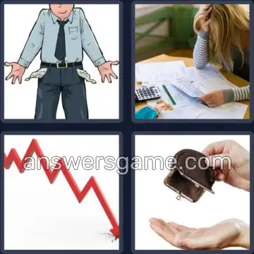 4 Pics 1 Word 8 Letters BANKRUPT