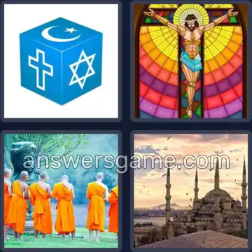 4 Pics 1 Word 8 Letters RELIGION