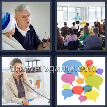 4 Pics 1 Word 8 Letters SPEAKING