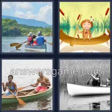 4 Pics 1 Word 8 Letters CANOEING