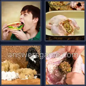 4 Pics 1 Word 8 Letters STUFFING