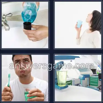 4 Pics 1 Word 9 Letters MOUTHWASH