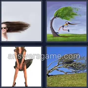4 Pics 1 Word 9 Letters WINDBLOWN