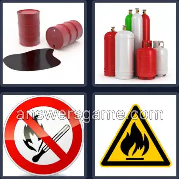 4 Pics 1 Word 9 Letters FLAMMABLE