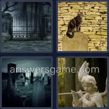 4 Pics 1 Word 9 Letters GRAVEYARD